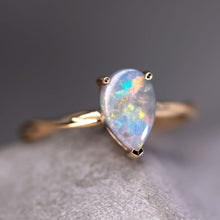 Load image into Gallery viewer, Pear Shaped Black Opal Twist Band Engagement Ring 18K Yellow Gold