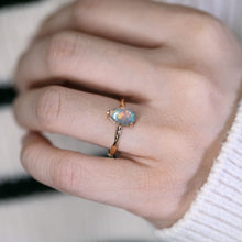 Load image into Gallery viewer, Pear Shaped Black Opal Twist Band Engagement Ring 18K Yellow Gold