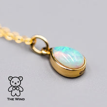 Load image into Gallery viewer, Pear Shaped Australian Solid Opal Necklace 14k Yellow Gold