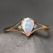 Load image into Gallery viewer, Pear Shaped Solid Opal &amp; Diamond Ring 14K Yellow Gold