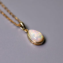 Load image into Gallery viewer, Pear Shaped Australian Solid Opal Necklace 14k Yellow Gold