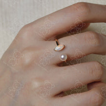 Load image into Gallery viewer, Australian Solid Opal with Akoya Pearl Open Adjustable Ring 18K Yellow Gold