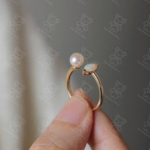 Load image into Gallery viewer, Australian Solid Opal with Akoya Pearl Open Adjustable Ring 18K Yellow Gold