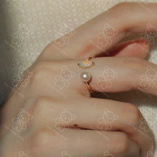 Load image into Gallery viewer, Australian Solid Opal with Akoya Pearl Open Adjustable Ring 18K Yellow Gold