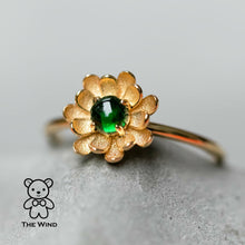 Load image into Gallery viewer, Peony Flower Engagement Ring with Tsavorite Garnet 18K Yellow Gold