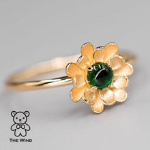 Load image into Gallery viewer, Peony Flower Engagement Ring with Tsavorite Garnet 18K Yellow Gold