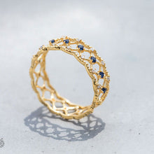 Load image into Gallery viewer, Geometric Art Design Sapphire &amp; Diamond 18K Yellow Gold Ring