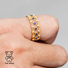 Load image into Gallery viewer, Geometric Art Design Sapphire &amp; Diamond 18K Yellow Gold Ring