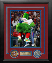 Load image into Gallery viewer, The Phillie Phanatic &amp; Jason Kelce Rally the Phillies Framed NLCS Baseball Photo