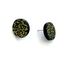 Load image into Gallery viewer, Gold &amp; Black Spattered Black Disc Stud Earrings