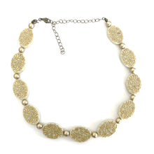 Load image into Gallery viewer, Cream &amp; Gold Oval Beaded Marco Necklace