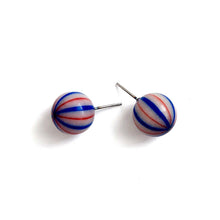 Load image into Gallery viewer, Red White &amp; Blue Striped Ball Stud Earrings