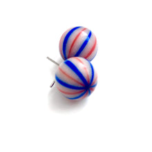 Load image into Gallery viewer, Red White &amp; Blue Striped Ball Stud Earrings
