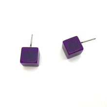 Load image into Gallery viewer, Purple Midi Cube Stud Earrings