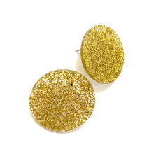 Load image into Gallery viewer, Gold Glitter Disc Stud Earrings