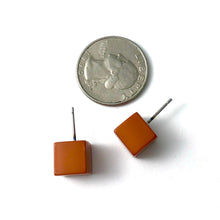 Load image into Gallery viewer, Nutmeg Brown Midi Cube Stud Earrings
