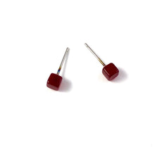 Load image into Gallery viewer, Carnelian Red Tiny Square Stud Earrings