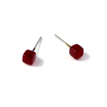 Load image into Gallery viewer, Carnelian Red Tiny Square Stud Earrings
