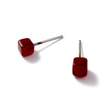 Load image into Gallery viewer, Carnelian Red Tiny Square Stud Earrings