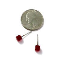 Load image into Gallery viewer, Carnelian Red Tiny Square Stud Earrings
