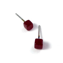 Load image into Gallery viewer, Carnelian Red Tiny Square Stud Earrings