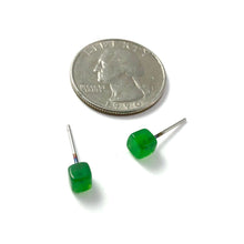 Load image into Gallery viewer, Jade Green Tiny Square Stud Earrings