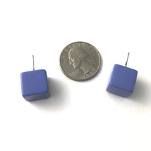 Load image into Gallery viewer, Indigo Purple Jumbo Lucite Cube Stud Earrings