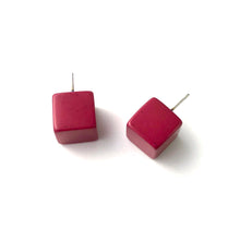 Load image into Gallery viewer, Deep Magenta Pink Jumbo Cube Stud Earrings