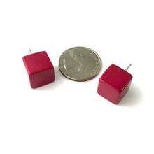 Load image into Gallery viewer, Deep Magenta Pink Jumbo Cube Stud Earrings