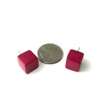 Load image into Gallery viewer, Deep Magenta Pink Jumbo Cube Stud Earrings