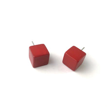 Load image into Gallery viewer, Brick Red Lucite Jumbo Cube Stud Earrings