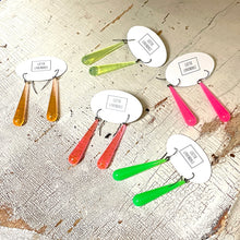 Load image into Gallery viewer, Neon Pink Opal Long Teardrop lucite statement earrings