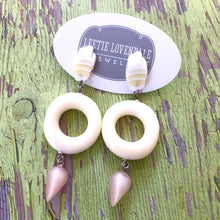 Load image into Gallery viewer, Buttercream Sliding Daisy Donut Drop Earrings