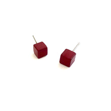 Load image into Gallery viewer, Brick Red Mini Cube Stud Earrings