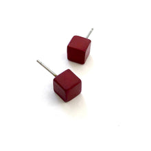 Load image into Gallery viewer, Brick Red Mini Cube Stud Earrings