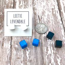 Load image into Gallery viewer, Aqua Blue Midi Cube Stud Earrings