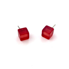 Load image into Gallery viewer, Ruby Red Frosted Midi Cube Stud Earrings