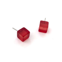 Load image into Gallery viewer, Light Red Frosted Midi Cube Stud Earrings