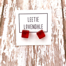 Load image into Gallery viewer, Ruby Red Frosted Midi Cube Stud Earrings