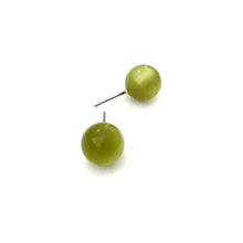 Load image into Gallery viewer, Olive Green Moonglow Lucite Ball Stud Earrings