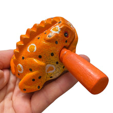 Load image into Gallery viewer, 2" Wooden Musical Frog - Pumpkin Design (Percussion Instrument)
