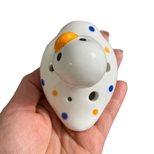 Load image into Gallery viewer, Ceramic Duck Ocarina White with spots