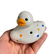 Load image into Gallery viewer, Ceramic Duck Ocarina White with spots