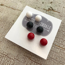 Load image into Gallery viewer, Red Black and White Stud Earring Set | 8mm Vintage Lucite Triple Studs Set