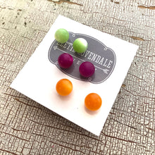 Load image into Gallery viewer, Citrus Mix Stud Earring Set | 8mm Vintage Lucite Triple Studs Set