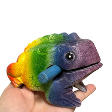 Load image into Gallery viewer, 4" Wooden Musical Frog - Rainbow Design (Percussion Instrument)