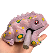 Load image into Gallery viewer, 4" Wooden Musical Frog - Lavender Design (Percussion Instrument)