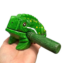 Load image into Gallery viewer, 4" Wooden Musical Frog - Green Leaf Design (Percussion Instrument)