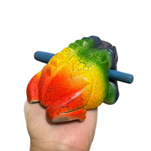 Load image into Gallery viewer, 4" Wooden Musical Frog - Rainbow Design (Percussion Instrument)
