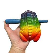 Load image into Gallery viewer, 4" Wooden Musical Frog - Rainbow Design (Percussion Instrument)
